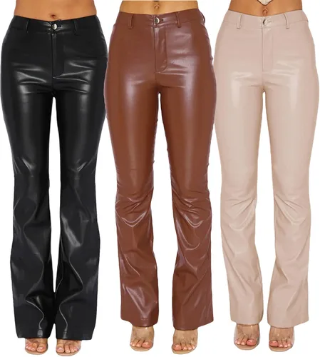 Vista 6 de WOBONIU Pantalones cargo de piel sintética para mujer, cintura baja, color sólido, holgados con bolsillos, ropa urbana Y2k