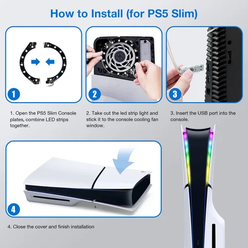 Vista 7 de JUSPRO PS5 LED Light Strip, RGB Ring LED Lights Kit Accessories Compatible with PS5 Slim Console Digital Edition & Regular Edition
