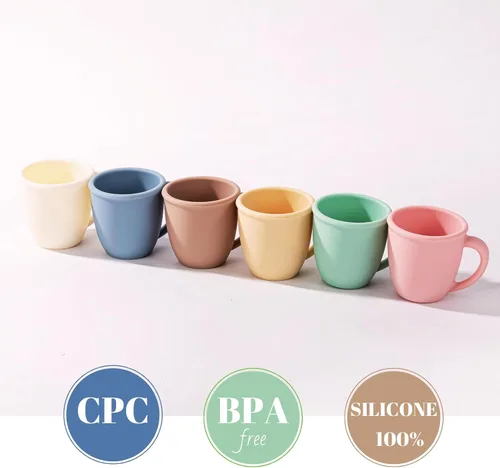 Vista 3 de Taza de entrenamiento de silicona para bebés y niños, taza de aprendizaje para niños pequeños con asas, taza abierta para bebés de 6 meses y 4 Azul