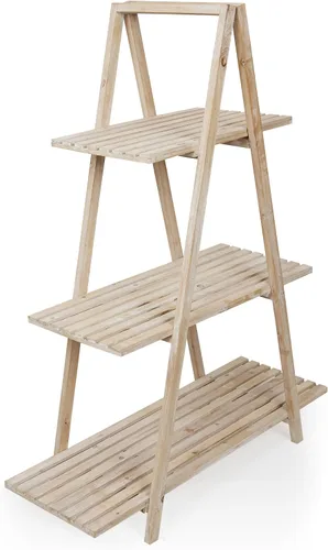 Vista 9 de Alpine Corporation MBB168 Estante de almacenamiento triangular de madera moderno de 3 niveles, 50 pulgadas de alto, acabado natural