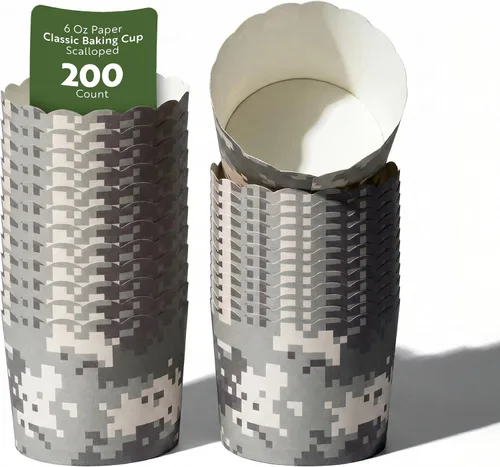 Vista 13 de Restaurantware Paquete de 200 moldes de papel para cupcakes de 3.38 onzas, resistentes a la grasa, festoneados para horno, elegantes tazas