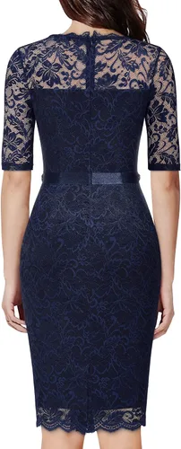 Vista 2 de Miusol Vestido de cóctel de media manga con encaje floral elegante para mujer