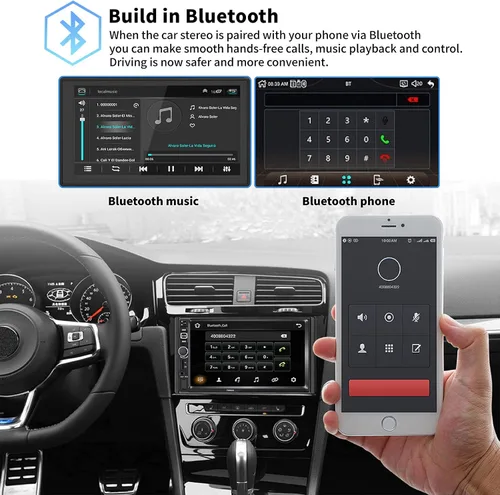 Vista 2 de Radio estéreo de coche doble DIN compatible con Apple Carplay y Android Auto, pantalla táctil HD de 7 pulgadas con control de voz, Mirror Link