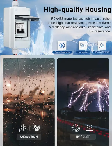 Vista 3 de DIHOOL Disyuntor miniatura de CA CC con caja DIN IP65, 15 amperios de doble polo 12V-400V, no polarizado, interruptor de desconexión del panel