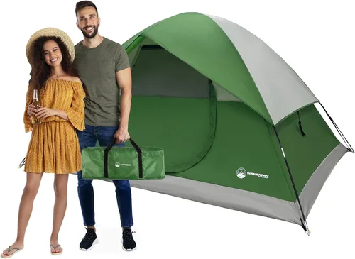 Vista 2 de Tienda de Campaña Wakeman para 4 Personas con Cubierta para Lluvia y Bolsa de Transporte - Tienda Familiar Fácil de Desplegar para Esenciales