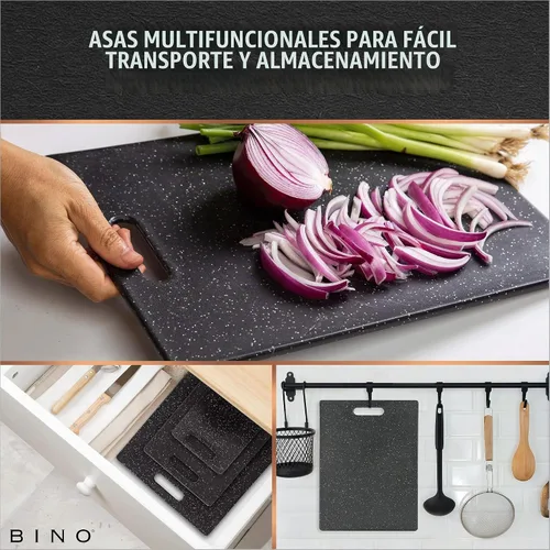 Vista 6 de BINO - Tabla de cortar de 3 piezas Plástico libre de BPA, duradero, multiusos, de doble cara, apto para lavavajillas, fácil de limpiar Granito