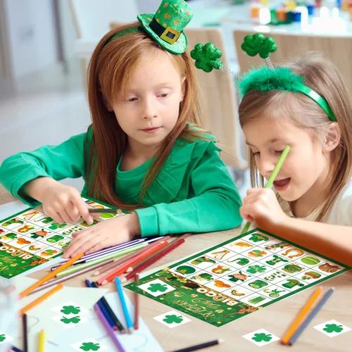Vista 5 de JGCWorker Juego de Bingo del Día de San Patricio - Divertidos Suministros de Fiesta para Niños y Adultos, 24 Jugadores, Tarjetas de Manualidades