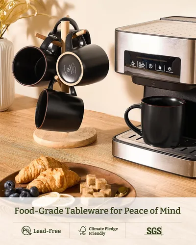 Vista 2 de famiware Mercury - Tazas de café de 13 onzas, juego de 4 tazas de café con asa, tazas para café con leche, té caliente, capuchino, moca, cacao, negro