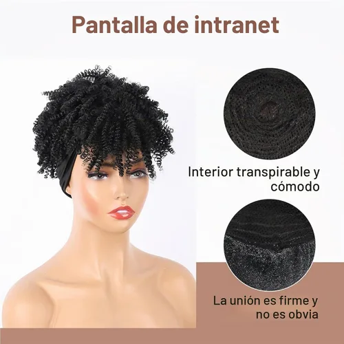Vista 4 de Aisaide Peluca de Diadema Afro Rizada Crespa, Pelucas Afro Negras Cortas para Mujeres Negras, Peluca Sintética Rizada Crespa con Diadema y Flequillo