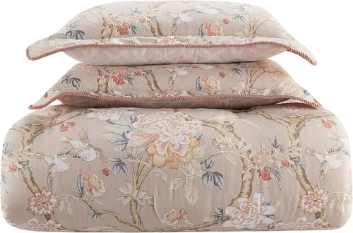 Vista 5 de WAVERLY Mudan - Juego de edredón reversible con diseño floral, tamaño King, color gris topo, 4 piezas