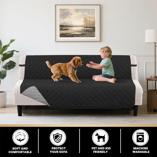 Vista 3 de Funda para futón sin brazos, protector de muebles con parte inferior elástica, reversible, acolchada, ancho de hasta 70 pulgadas, resistente al Negro