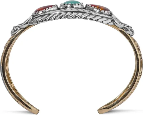 Vista 4 de American West - Brazalete de plata de ley y latón con piedras preciosas de ámbar y turquesa, talla S, M o L