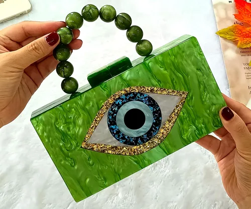 Vista 5 de Evil Eye Clutch Purse Acrylic Clutch Marble Evening Handbag for Women with Pearl Handle