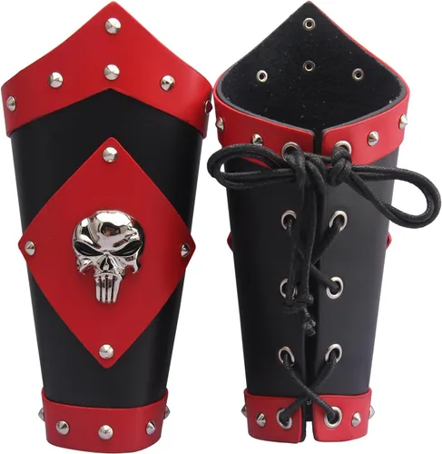 Vista 7 de GelConnie Guantelete de cuero pulsera vikingo de cuero protector de brazo medieval armadura brazaletes de cuero muñequeras Cosplay