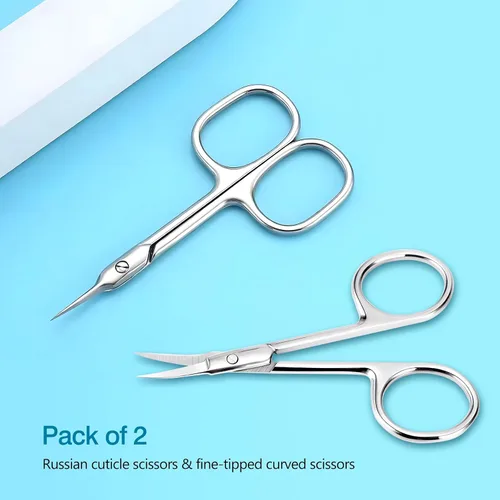 Vista 7 de Paquete de 2 tijeras para cutículas y tijeras de aseo extrafinas para manicura y pedicura, hoja curvada precisa punta puntiaguda kit de aseo