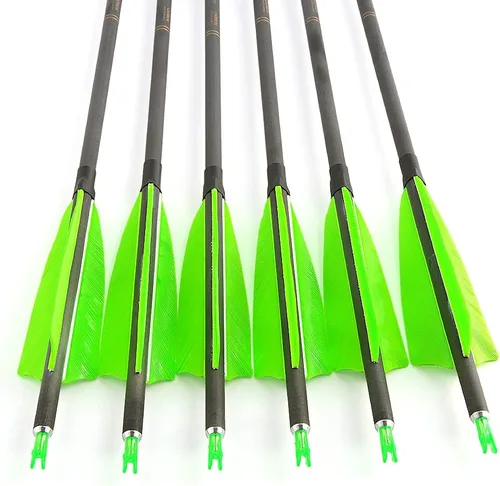 Vista 4 de 6/12 flechas de carbono de tiro con arco de 34 pulgadas, 400 flechas compuestas de caza con plumas de pavo de 4 pulgadas, flecha de práctica