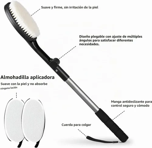 Vista 2 de EASACE Cepillo corporal para espalda, aplicador de loción, cepillo de baño de mango largo para ducha, cepillo de cabeza ajustable para espalda