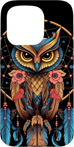 Vista 14 de Funda para iPhone 17 con diseño de plumas indias nativas americanas y búho