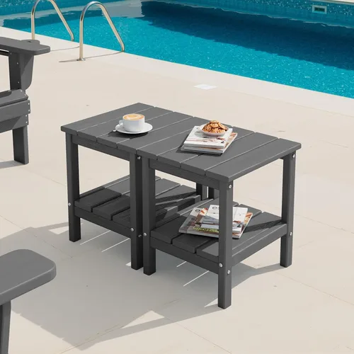 Vista 24 de SERWALL Mesa auxiliar de 2 niveles HDPE para exteriores, resistente a la intemperie, mesa auxiliar Adirondack rectangular Aruba
