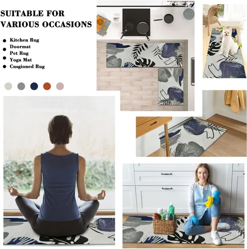 Vista 7 de Homcomoda Alfombras y tapetes de cocina antideslizantes y antifatiga, 2 piezas, bohemios, acolchados, impermeables, cómodos, para cocina, fregadero