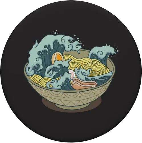 Vista 3 de Anime Ramen Great Wave of Kanagawa - PopSockets de comida japonesa PopGrip: agarre intercambiable para teléfonos y tabletas