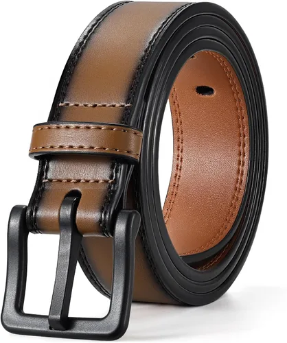 Vista 15 de XZQTIVE Cinturón de cuero hipoalergénico sin metal para hombre, cinturón de cuero para jeans y vestido, sin níquel, con hebilla negra