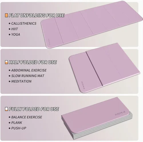 Vista 8 de PAIDU Estera de yoga plegable para fitness 2/5" (10MM) extra gruesa SGS certificada, antideslizante, TPE 76x26" extra larga y ancha Portátil