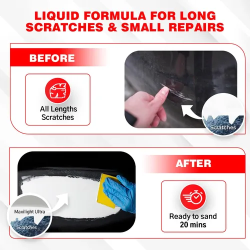 Vista 4 de Roberlo Maxilight Ultra Kit de relleno de cuerpo, reparación avanzada de arañazos, abolladuras y óxido, masilla ligera para automóvil, acero