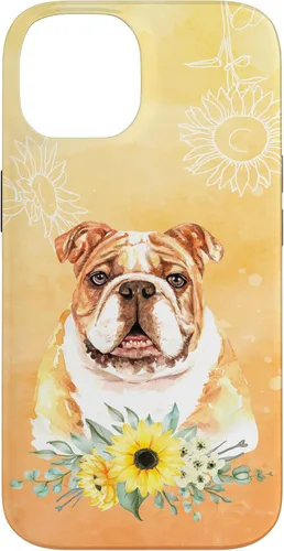 Vista 4 de iPhone 16 Cute English Bulldog Dog Bully - Sunflower Floral Flowers Case