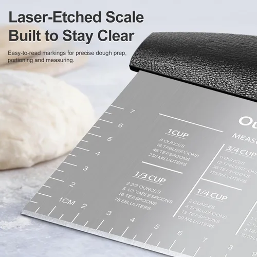 Vista 3 de Ourokhome Cortador de banco de pastelería de masa, cortador de pizza de acero inoxidable para hornear cocina, apto para lavavajillas, escala