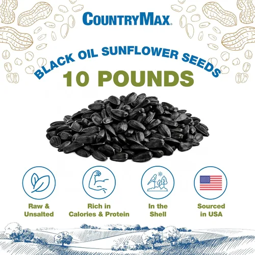 Vista 2 de CountryMax Backyard Seeds Semillas de Girasol de Aceite Negro (10 libras) Thin Shells, Cardinal Favorite, High Energy & USA Sourced. For Ground
