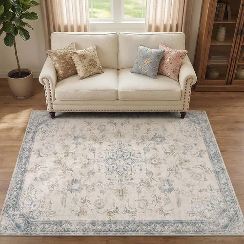 Vista 24 de jinchan Alfombra vintage de 2 x 3 pies para entrada, lavable, diseño floral romántico, tapete pequeño antideslizante, tapete ligero de bajo perfil