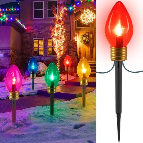 Vista 7 de Brigtown Strawberry Super Jumbo C9 Luces de camino de Navidad para exteriores, 11 pies Super Jumbo Rojo y Blanco Puro