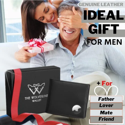 Vista 6 de Billetera AirTag para hombre Cartera plegable de piel auténtica RFID con soporte para AirTag, diseño grande y delgado, hasta 4-8 tarjetas y ventana