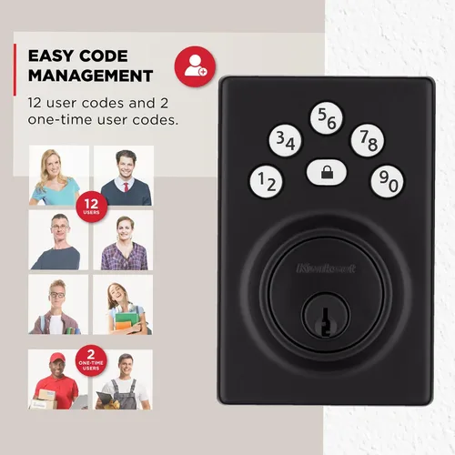 Vista 4 de Kwikset Powerbolt 240 Pestillo Electrónico Contemporáneo con Teclado de 5 Botones Negro Mate para Puerta, con Entrada sin Llave Conveniente, Códigos