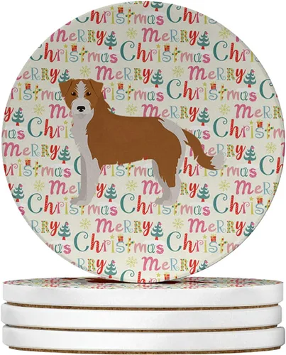 Vista 100 de Abyssinian Sand Terrier Merry Christmas - Posavasos grandes de piedra arenisca (4 unidades)