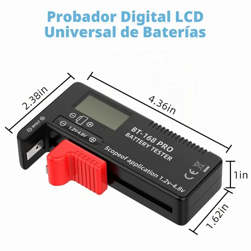 Vista 6 de Probador de batería universal LCD digital (modelo: Bt - 168 PRO), comprobador de batería portátil para pilas de botón AA AAA C D 9V 3.7V 1.5V
