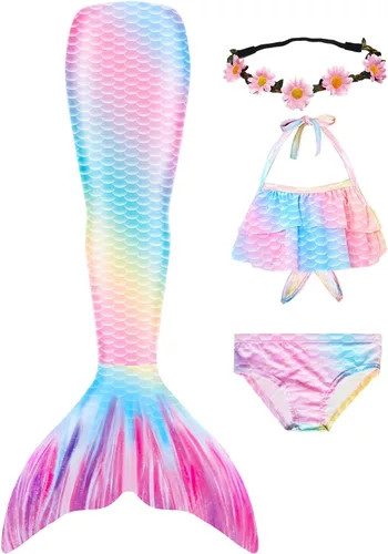 Vista 2 de GALLDEALS Conjunto de bikini de sirena para natación, cosplay con monoaleta para niñas de 7 a 8 años