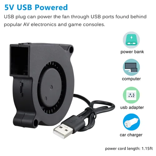 Vista 3 de GDSTIME Ventilador USB de 1.969 in con control de 3 velocidades 5015 5V Turbina Turbo Fan