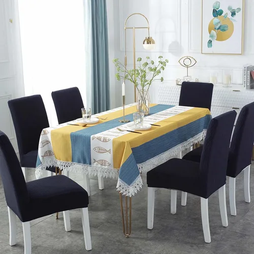 Vista 14 de Mantel rectangular de algodón y lino a prueba de polvo, lavable, resistente a las arrugas, juego de funda de silla elástica para la cocina, comedor