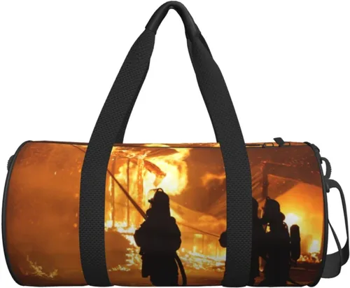 Vista 7 de Bolsa de viaje con cordones de fútbol americano, bolsa de viaje para el gimnasio, para hombres y mujeres, Bombero bombero llama, talla única
