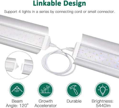 Vista 3 de SZHLUX Luz LED de crecimiento de 2 pies 80 W (2 × 40 W) espectro completo 660 nm 730 IR incluida luz LED para plantas de interior, tiras de luz