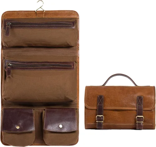Vista 5 de KomalC Neceser Colgante de Cuero de Búfalo Premium para Viaje Kit Dopp