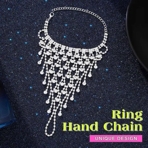 Vista 2 de EARENT Pulsera de plata del anillo de la cadena de la mano de la boda de la joyería de, rhinestone, Sin piedras preciosas