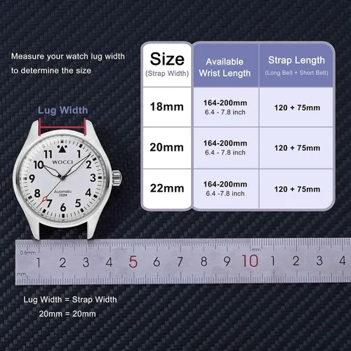 Vista 4 de WOCCI Correas de reloj de lujo, cuero de grano completo, correas de repuesto para hombres y mujeres, ancho de la correa 0.709 in, 0.787 in, 0.866