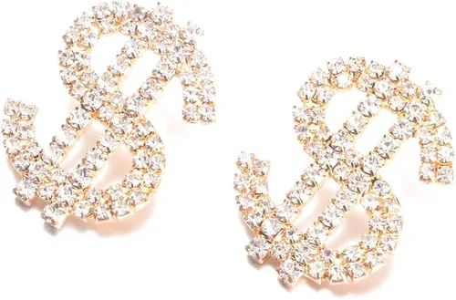 Vista 6 de Aretes de cristal con signo de dólar para mujer, aretes colgantes con declaración de dinero, colección KELMALL