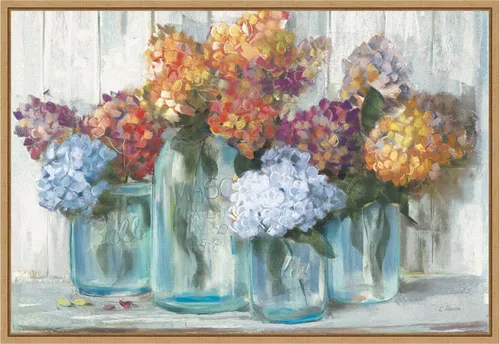 Vista 7 de Amanti Art Lienzo enmarcado para pared, hortensias de otoño en tarro de vidrio de Carol Rowan (23 pulgadas de ancho x 16 pulgadas de alto), marco