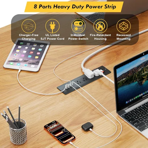Vista 4 de Kungfuking Regleta de alimentación empotrable USB C de 65 W, con certificación UL, salida de montaje empotrado para muebles con USB, interruptor