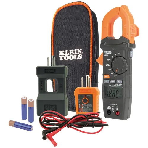 Vista 18 de Klein Tools CL120VP Kit de prueba de voltaje eléctrico con medidor de abrazadera, tres probadores, cables de prueba, bolsa