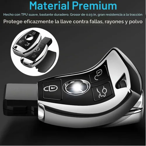 Vista 4 de Intermerge para funda de llavero Mercedes Benz, funda de llave de TPU suave premium compatible con Mercedes Benz C E S M CLS CLK G Class, llave Azul